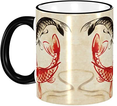 Kaffeebecher 330ml, Koi Fisch Japanischer Vintage Porzellan Becher Lustig Porzellantasse Personalisierte Keramik Tasse, Für Garden, Daheim, Kinder