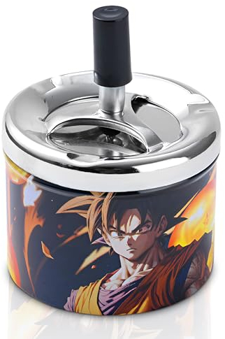 Vintage Zigaretten Aschenbecher mit Deckel für Innen oder Außen Zigarren Aschenbecher für Männer Groß Aschenbecher mit Drehtablett für Raucher (Anime)