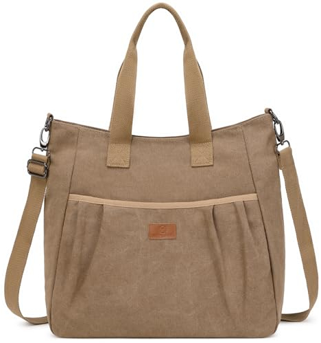 Myhozee Handtasche Damen Canvas Umhängetasche,Taschen Damen Strandtasche Schultertasche Groß Crossover Bag Hobo Tasche für Mädchen (Khaki)