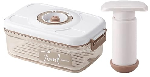 Fiorky Vacuum Food Storage Container with Vacuum Pump Food Vacuum Storage Box with Removable Drain Plate Refrigerator Food Preservation Box Airtight for Fruit Vegetables Bread Snacks