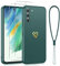 Phoona Cover per Samsung Galaxy S21 FE 5G 6,4, Custodia con 2 Pellicole Protettive in Vetro Temperato, per Ragazze, Alla Moda, Creative, Motivo a Cuore d'amore, in Morbido Silicone,Antiurto, Verde