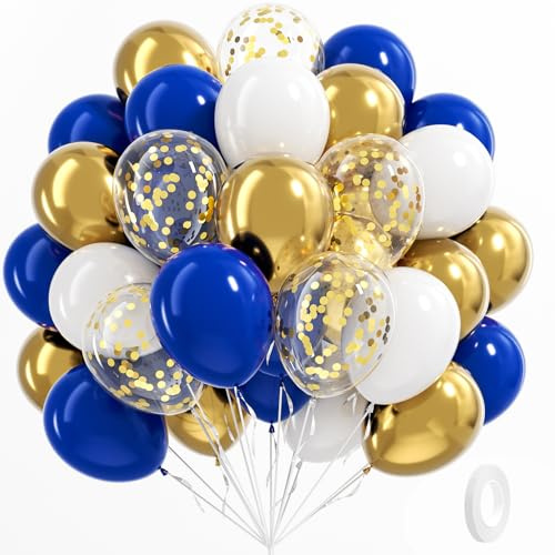 60pcs Royal Blue Gold White Balloons 12inch with Navy Blue Gold Balloons