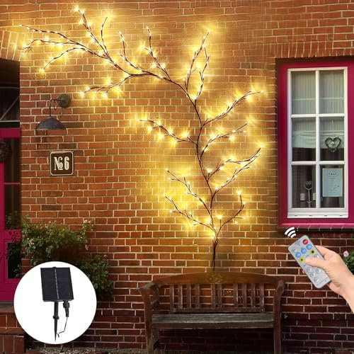 NEWNEN Solar Willow Vine Lights Außen: 144LEDs Zweige Lichter Lichterketten Warmweiß Lichterbaum mit Solarbetrieben - für Rasen und Wanddekoration im Freien