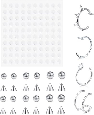 QSKISS Fake Nasenpiercing Fake Augenbrauenpiercing Fake Lippenpiercing Labret Piercing Fake Schlangenbisse Fake Piercing Nase Mit 100pcs Aufkleber Non-Piercing Piercing Körperschmuck
