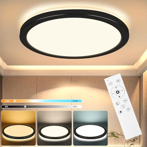 RDGOOD Plafón LED regulable con mando a distancia, 18 W 1800 lm Plafón LED regulable 3000-6500 K, panel LED plano para salón, habitación infantil, dormitorio, cocina, sótano, pasillo, balcón Ø220 x