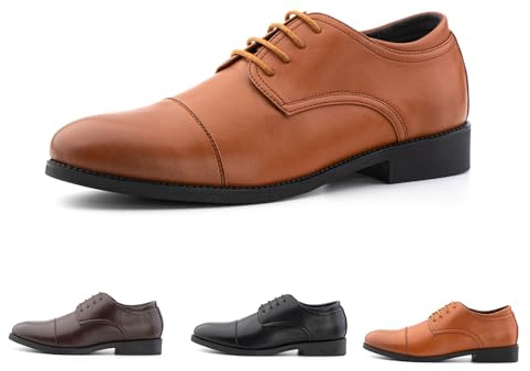 Hitmars Mens Oxfords Shoes Men's Lace Up Derbys Shoes Business Formal Dress Shoes Bright Brown N1 7.5 UK