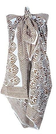 Hand block floral print cotton scarf beach sarongs soft voile summer pario (Brown, 44x74)