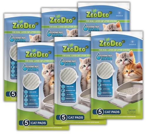 ZeoDeo-EXTRA absorbing Pads for Cat Litter Box 30 pcs. (6packsX5pcs.) Use pads only with Natural Zeolite Cat Litter Pellets in dual-layer cat litter systems