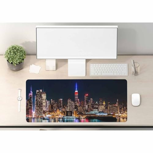 Woutay Desk Mouse Pad,New York Night Scene,Easy Clean Laptop Desk Writing Mat for Office Work/Home