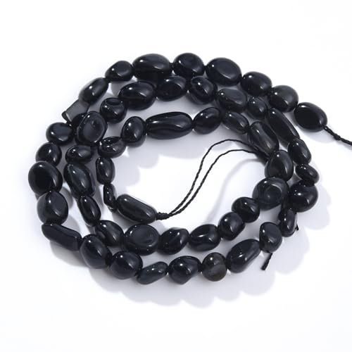 Galet en obsidienne noire ovale de 6 à 8 mm - Perles en vrac d'environ 39,4 cm pour la fabrication de bijoux