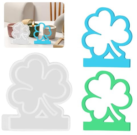 Generisch Kleeblattform, Silikon Gießform für Kerzenhalter, DIY Basteln mit Silikonformen für Gips und Epoxidharz, Perfekt für Ostern und Frühling
