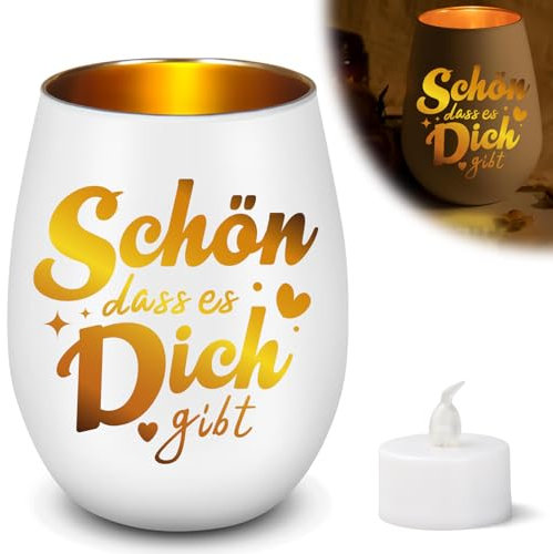 Geschenke für Frauen Geburtstag, Windlicht aus Glas mit Gravur, Personalisierte Geschenke für Beste Freundin, Teelichthalter mit Gravur, Windlicht Personalisiert, Schön DASS es Dich gibt (YNzh)