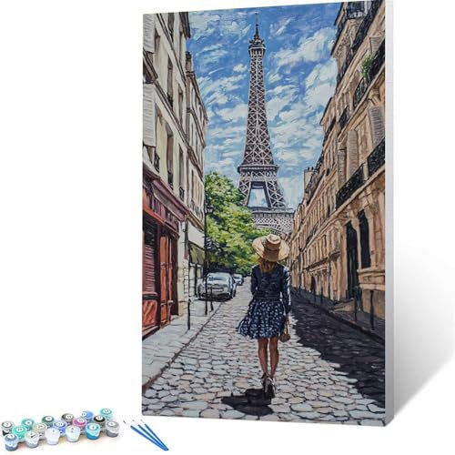 Peinture Par Numéros Pour Adulte, DIY Peinture Acrylique Pour Adultes Enfants Débutants Facile sur Toile 35x70cm avec Peintures et Pinceaux pour Cadeau Femme Tableau Decoration Murale Woman /Rue 8/F/P