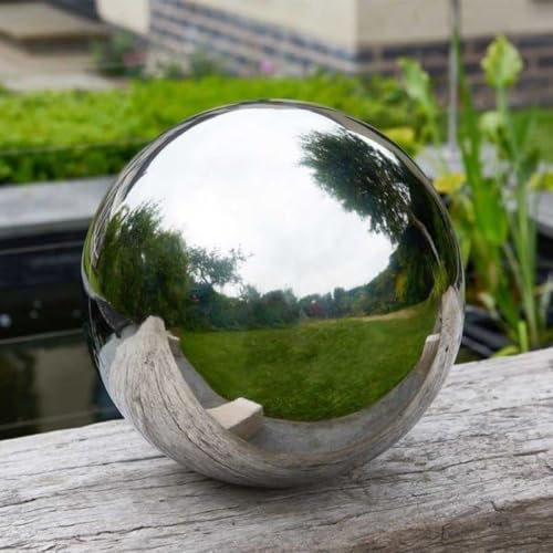 Garden Mile Bola de acero inoxidable de 15 cm, bola hueca de espejo pulido plateado reflectante, esfera flotante, adornos de jardín de acero inoxidable para decoración de jardín (15 cm)