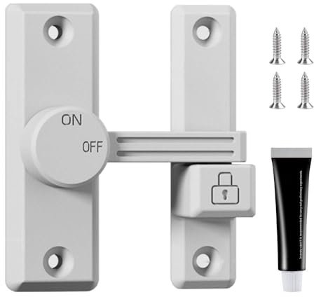 Türriegelschloss ohne Bohren, Drehriegelschlösser, Torriegel mit 2 Befestigungsmethoden, verbessertes Sicherheitsschloss für Schiebetüren und Schiebetüren, Weiß