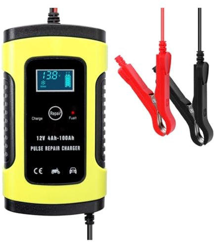 Chargeur de Batterie de Voiture, 12V 6A réparation d'impulsion Chargeur Intelligent Affichage LCD for Camion Moto Voiture 12V AGM Gel Sec Humide Batterie Plomb 75AH 90AH 100AH(Giallo)