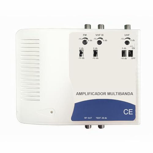 CABLEPELADO - AMPLIFICADOR MULTIBANDA Cablepelado | FM + VHFIII + UHF | Ganancia hasta 47 dB | Alimentación 220V | LED indicador | Ideal para TDT, SAT y FM