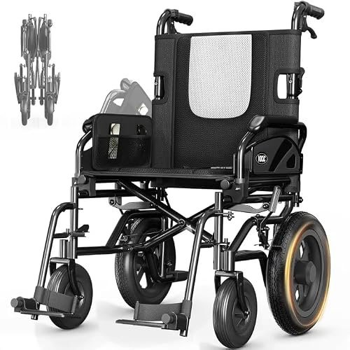 VOCIC Lightweight Wheelchair for Adults, Only 13kg, 30cm All Terrain Tires | Lightweight Folding Transport Wheelchair for Seniors, Up to 136kg, 3cm Cushion, Double Brakes, Suitable Travel,Gray