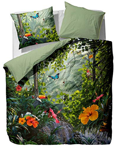 ESSENZA Baumwolle Satin Wendebettwäsche Gabriel Green Urwald Dschungel Digitaldruck, Größe:Zusatzkissenbezug 80x80 cm