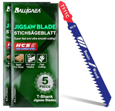 BALUGAEA Stichsägeblätter Holz 10 Stück T111C T-Schaft Stichsägeblatt Set | HCS-Stichsägeblätter mit großer Zahnung für schnelle Schnitte in Hart- und Weichholz, Laminat und Kunststoff.