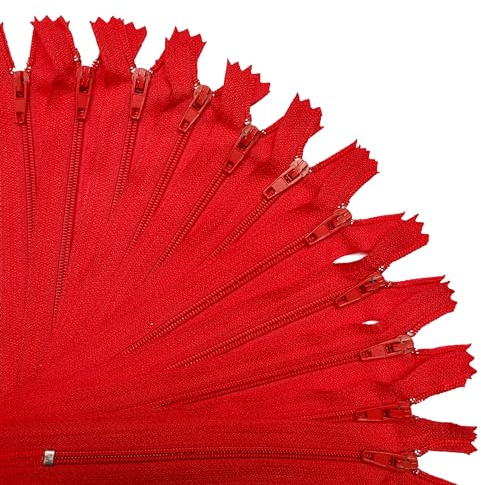 KGS Cerniere in Nylon per Cucito e Artigianato | Confezione da 20 Pezzi | Cerniere in Nylon #3 a Chiusura Singola per Borse, Astucci, Federe e Progetti Fai da Te (Rosso, 23 cm / 9 pollici)
