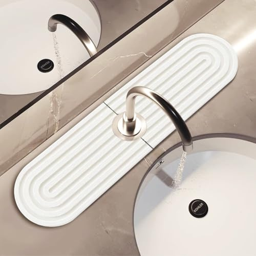 Larfraecy Stone Faucet Mat for Kitchen Sink Splash Guard 17 Inch Super Absorbent Diatomite Sink Countertop Protector with Drainage for Bathroom Quick Dry Stone Drying Mat Kitchen Bathroom Counter