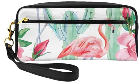 Trousse de maquillage imperméable pour femme avec motif cactus flamant rose et fleurs