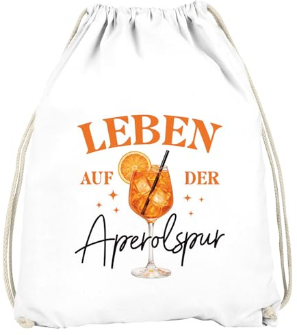 MoonWorks® Turnbeutel Spruch Lustig - Leben auf der Aperolspur- Gruppenoutfit Gadget Accessoires Party JGA Fasching Karneval Gymbag Weiss-orange unisize
