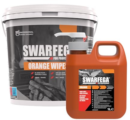 Swarfega Orange Hand Cleaning Bundle – Heavy‑Duty Industrial Hand Cleaner 1L Pump + Orange Hand Cleaning 150 Wipes - Removes Oil, Grease & Dirt - For Professional Use Only
