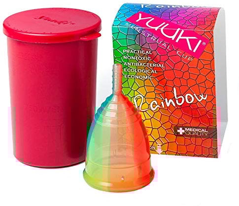 Menstruationstasse YUUKI Soft Rainbow Line large (groß) Cup Menstruationstasse aus medizinischem Silikon inkl. Becher zur Reinigung