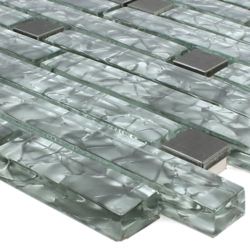 Edelstahl Glas Metall Mosaik Fliesen Grau Glänzend Duschwand Küchen Spiegel Bad