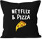 MoonWorks Kissen-Bezug Netflix & Pizza Kissen-Hülle Deko-Kissen Baumwolle schwarz Unisize