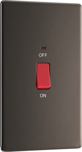 BG Electrical Large Cooker Control Switch Unit with LED Power Indicator, Double Plate, Double Pole, Screwless Front Plate, Premium Flatplate, Black Nickel, 45A, FBN72