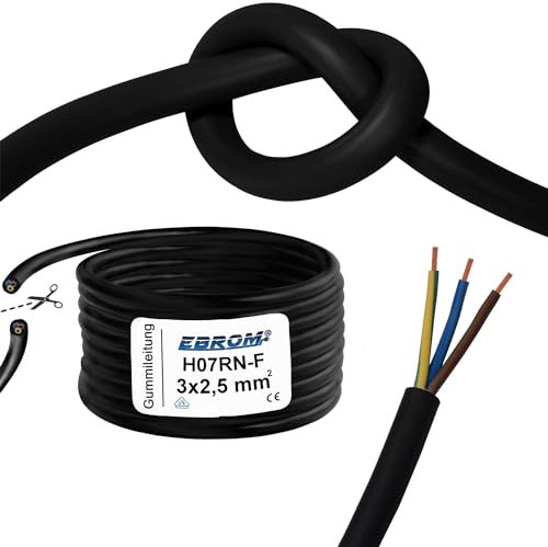 Tubo in gomma – Cavo in gomma – H07RN-F 3G2,5 mm² 3x2,5 mm² 3x2,5 mm² al metro in incrementi di 1 metro, cavo di prolunga in gomma per cantieri, per esterni, IP44, lunghezza: 50 metri
