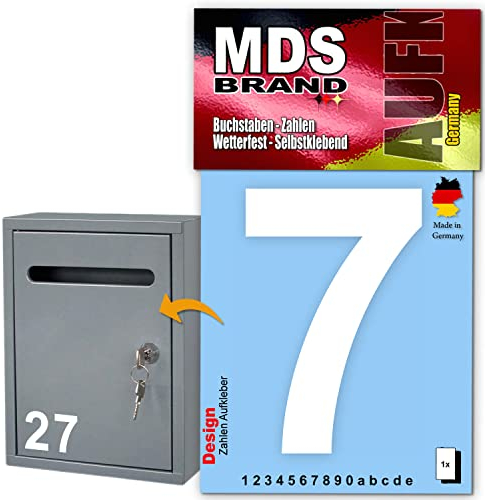 MDS Brand Design 10cm Zahlen Aufkleber | Selbstklebende Klebezahlen für Briefkasten, Mülltonne, Hausnummer Aufkleber für Außen & Innen Weiss (7)
