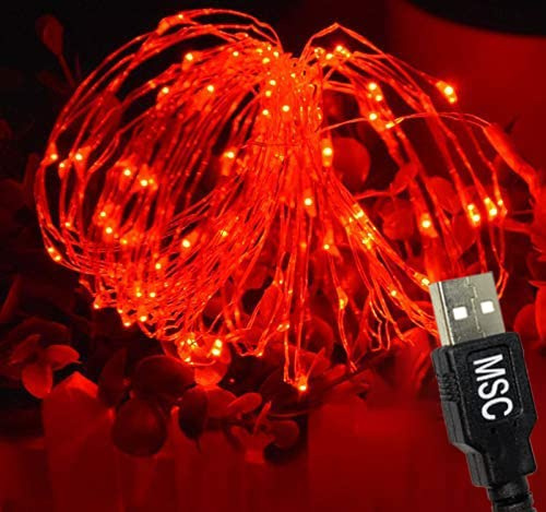 MSC - 16.5 ft / 5m - 50 Led's USB Powered LED 5m Red Coloured String Fairy Lights On Copper Cable with Light Effects, Ideal for Christmas, Xmas, Party,Wedding,Decoration Red-USB-5m