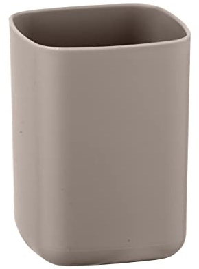 WENKO Zahnputzbecher Barcelona, moderner Zahnbürstenhalter für Zahnpflegeutensilien in Badezimmer und Gäste-WC, Mundspülbecher aus bruchsicherem Spezialkunststoff, BPA-frei, 7 x 10 x 7 cm, Taupe