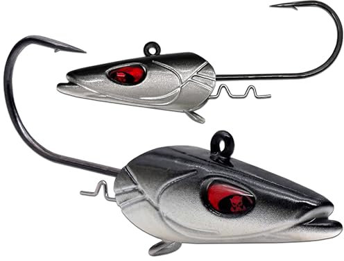 Wild Devil Baits Sandeel Jig Head Jighaken Jikpopf Meeresangeln (Silber/Schwarz, 128g)