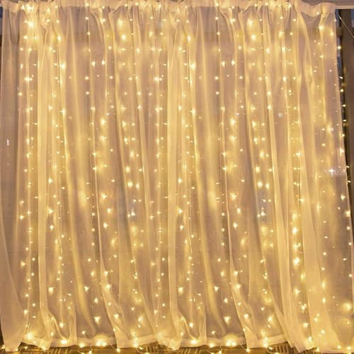 Weihnachtsbeleuchtung 3x3m LED Lichtervorhang, 300 LEDs Lichterketten Vorhang Lichterkette, IP44 wasserdicht, EU-Stecker Lichterkettenvorhang mit 8 Modi lichterkette außen Lichtervorhang für Hochzeit