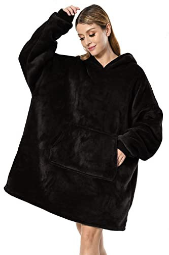 Seogva Oversized Sherpa Hoodie, Wearable Hoodie Sweatshirt Blanket, Super Soft Warm Comfortable Blanket Hoodie, One Size Fits All, Men, Women, Girls, Boys, Friends Black