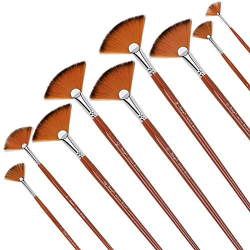 ISIYINER Pinceaux de Peinture 9 Pièces Pinceau éventail Paint Brush Artistes Brosses en Nylon pour Peinture Acrylique, Aquarelle et Huile