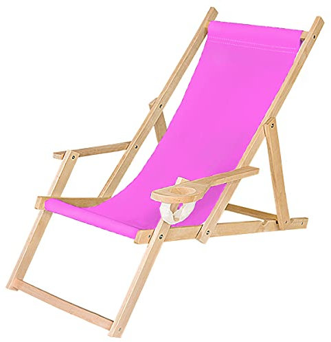 Ferocity Holz-Liegestuhl Klappbar Klappliegestuhl mit Armlehne und Getränkehalter Strandstuhl Motiv Rosa [119]