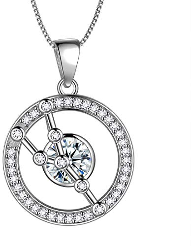 Aurora Tears Stier Halskette 925 Sterling Silber 12 Sternzeichen Runde Anhänger Sternbild Zeichen April Birthstone Halskette CZ Horoskop Schmuck Geschenk für Frauen und Mädchen DP0176J