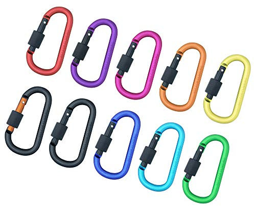 ABCOOL Schraubverschluss-Karabinerhaken - 8 cm Aluminium langlebig D-Form federbelastet für Zuhause Wohnmobil Camping Angeln Wandern Reisen und Sport im Freien, 10 Stück