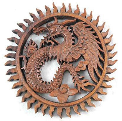 Coco Papaya Wanddekoration aus exotischem Holz, Durchmesser 20 cm, Drache