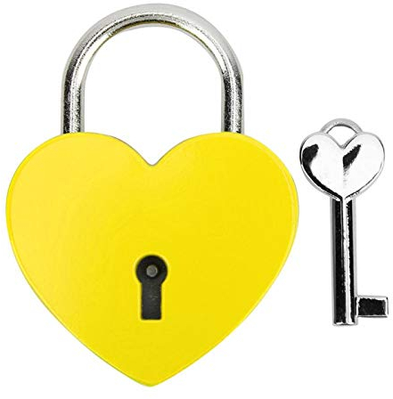 Fydun Cadenas, Serrure en Forme de Coeur en métal avec clé, Serrure en métal pour boîte à Bijoux Livre Journal de Bagages(Jaune)