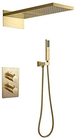 Sistema Empotrado Ducha Cascada de Conjunto Ducha Termostática Empotrada 500X220mm Rectángulo Alcachofa Lluvia Grifería-Dorado