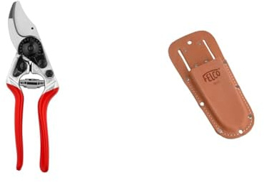 FELCO F 14 Gartenschere für Rechtshänder Nr. 14 (Schnitt-ø 18 mm, L180 mm, Rebschere) FELCO 14 & 910 Etui für Gartenscheren (Holster aus Echtleder, mit Gürtelschlaufe + Klammer, Befestigung am Gürtel)