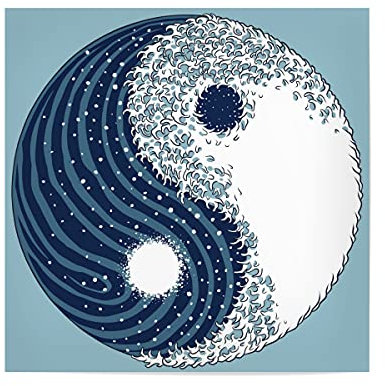 artboxONE Poster 60x60 cm Natur Yin Yang Great Wave hochwertiger Design Kunstdruck - Bild Hokusai fujiyama Hokusai
