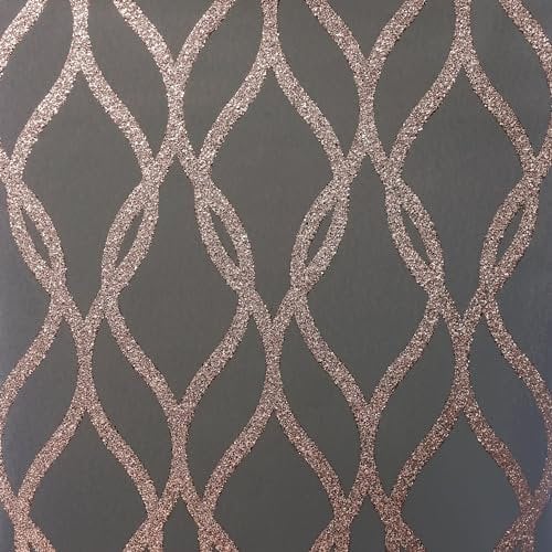 Arthouse | Sequin Trellis Charcoal/Rose Wallpaper | Glamorous Sparkly Trellis Design | Paste The Wall Application | Stylish Feature Wall Décor | 600 x 53cm